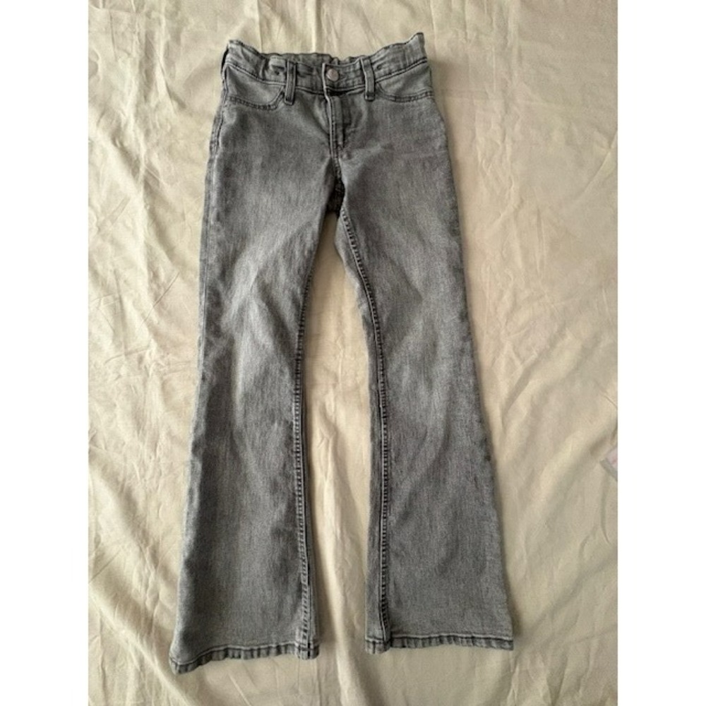 H&M Girls Size 10 Flared Jeans Gray Low Rise Demin Strech Pants Adjust Waist